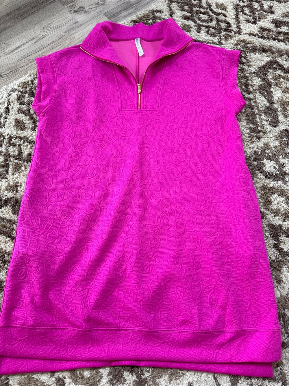 Hot Pink Floral Half-Zip Dress